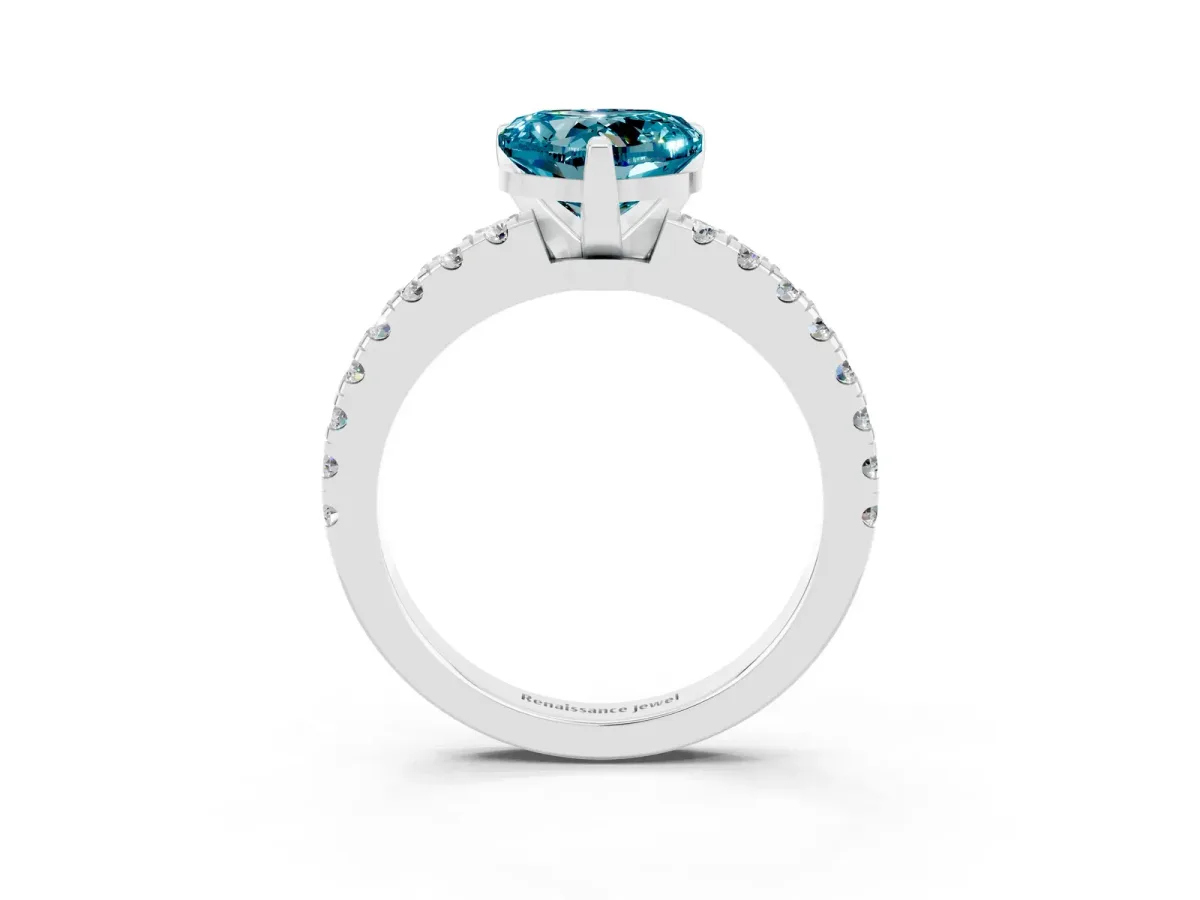 Heart Cut Solitaire Blue Topaz with Pavé Band and Four-Prong Setting Silver
