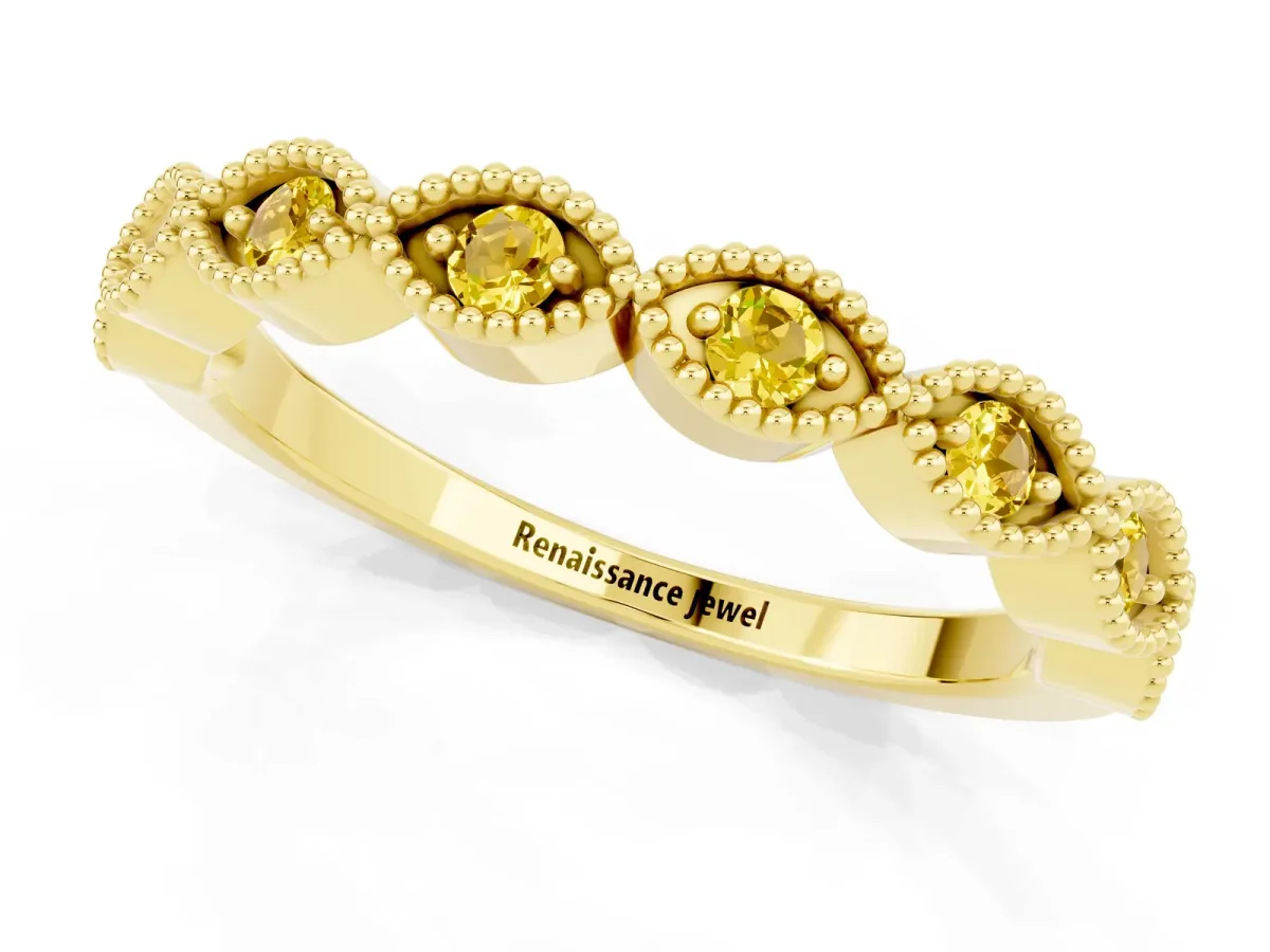 Milgrain Marquise Yellow Sapphire Half Eternity Band with Bezel Setting Yellow gold