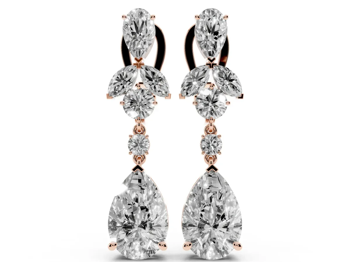 Pear, Marquise and Round Diamond Vancouver Drop Earrings Rose gold