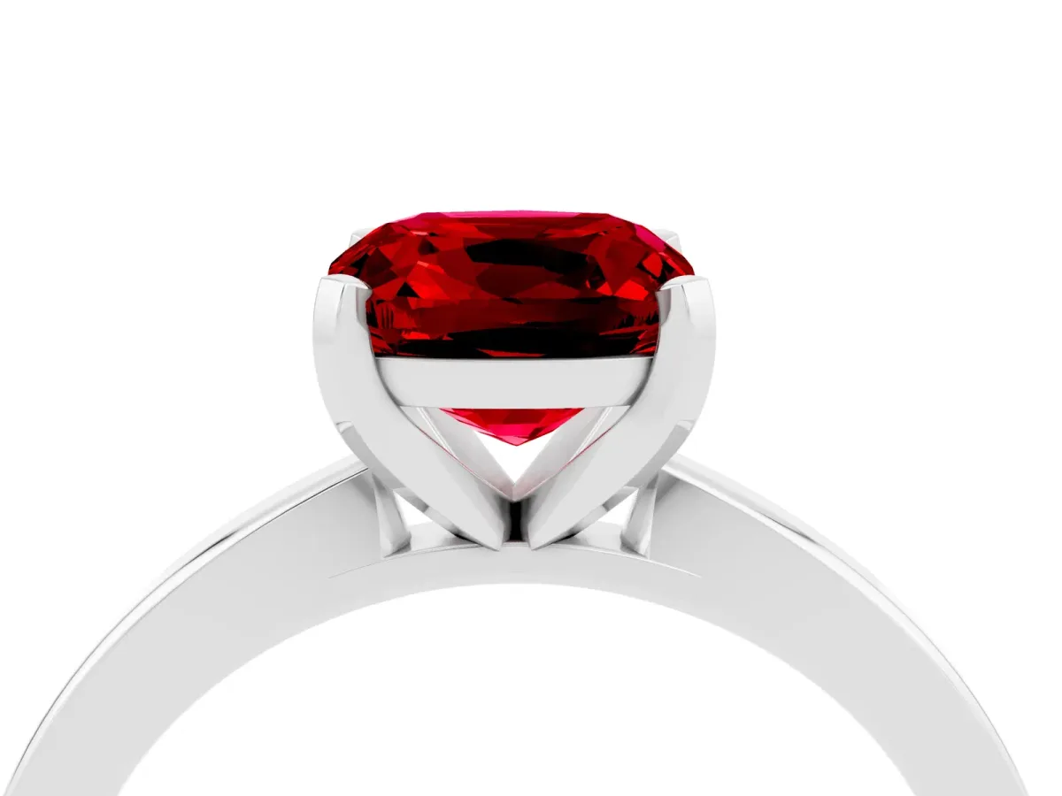 Cushion Cut Ruby Solitaire Engagement Ring with Classic Band and Four-Prong Setting White gold