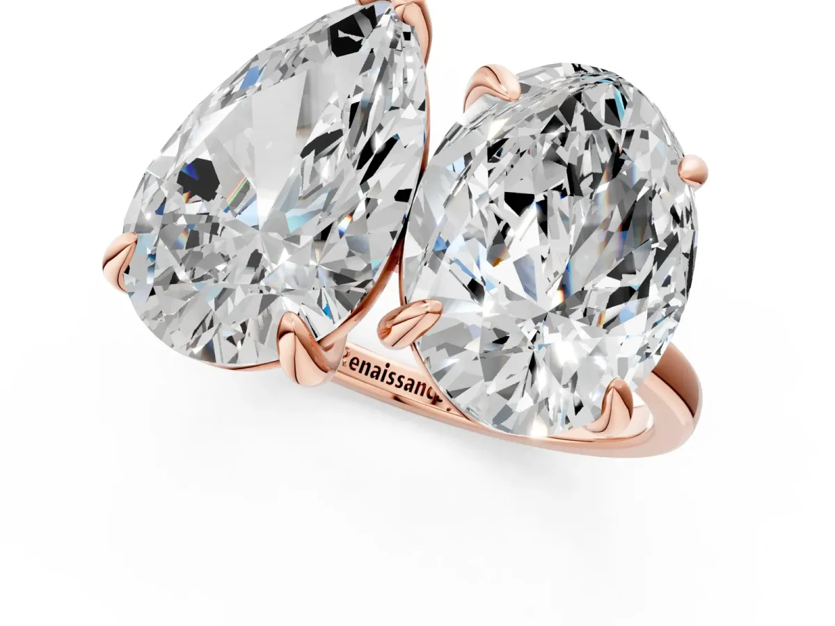 Oval and Pear Toi Moi Ring with Prong Setting and Plain Band Rose gold