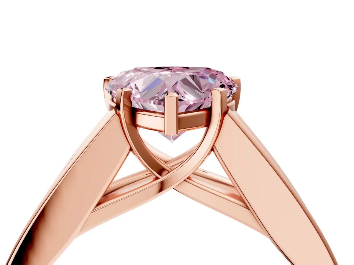Fancy Pink Heart Cut Cut Channel Set Solitaire Ring with Four-Prong Setting Rose gold