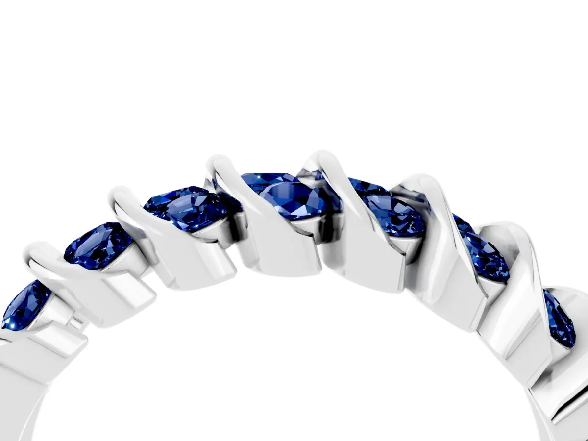 Channel Set Round Blue Sapphire Multi-Row Band Silver