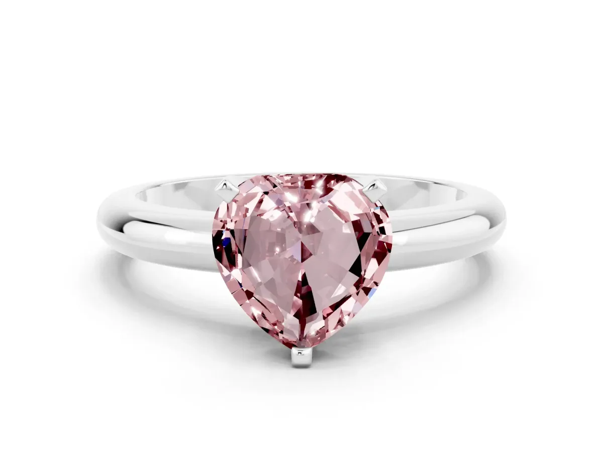 Heart Cut Morganite Solitaire Engagement Ring with Round Band and Four-Prong Setting Silver
