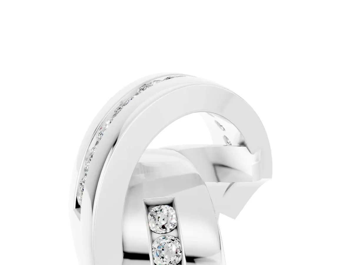 Pavé Round Moissanite Crossover Band with Channel Setting White gold