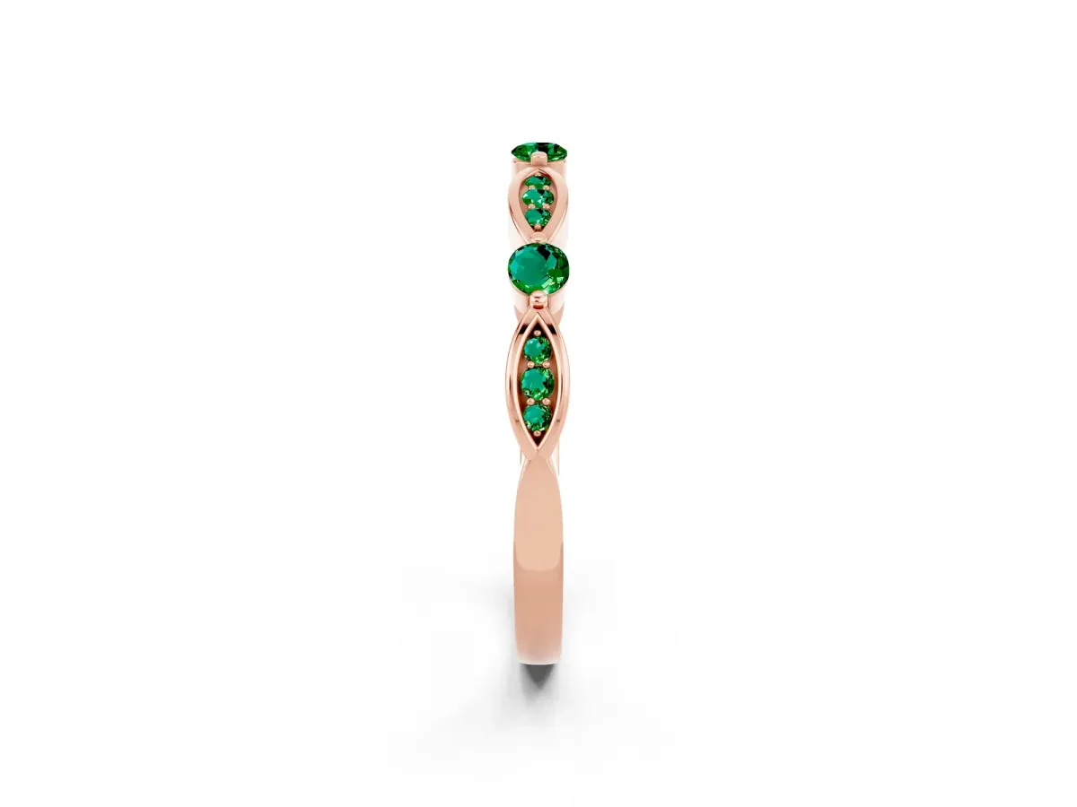 Marquise and Round Emerald Milgrain Band with Bezel Setting Rose gold