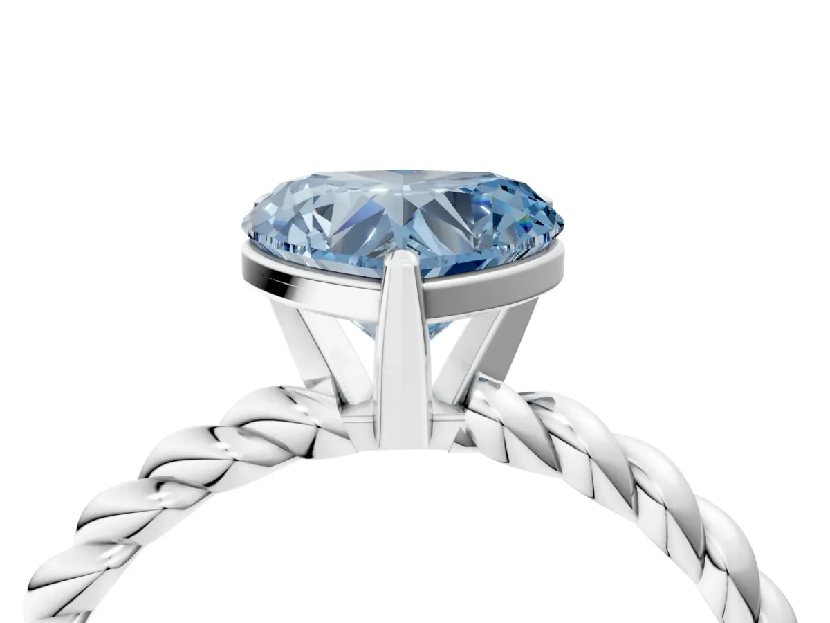 Fancy Blue Heart Cut Cut Solitaire Twisted Band with Four-Prong Setting Platinum