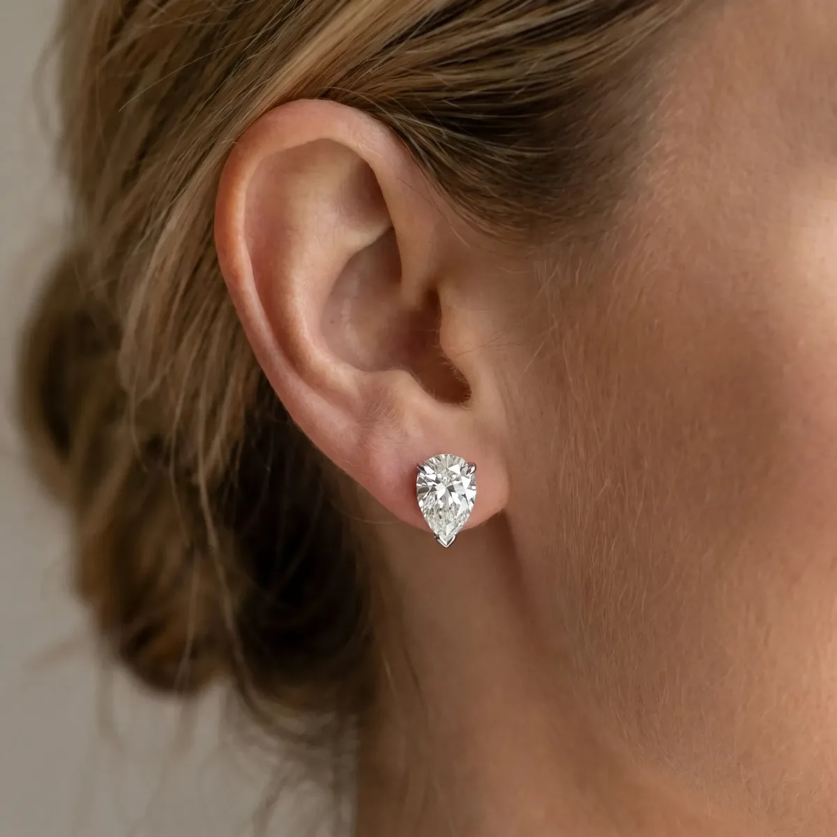 Pear Cut Diamond Stud Earrings Silver