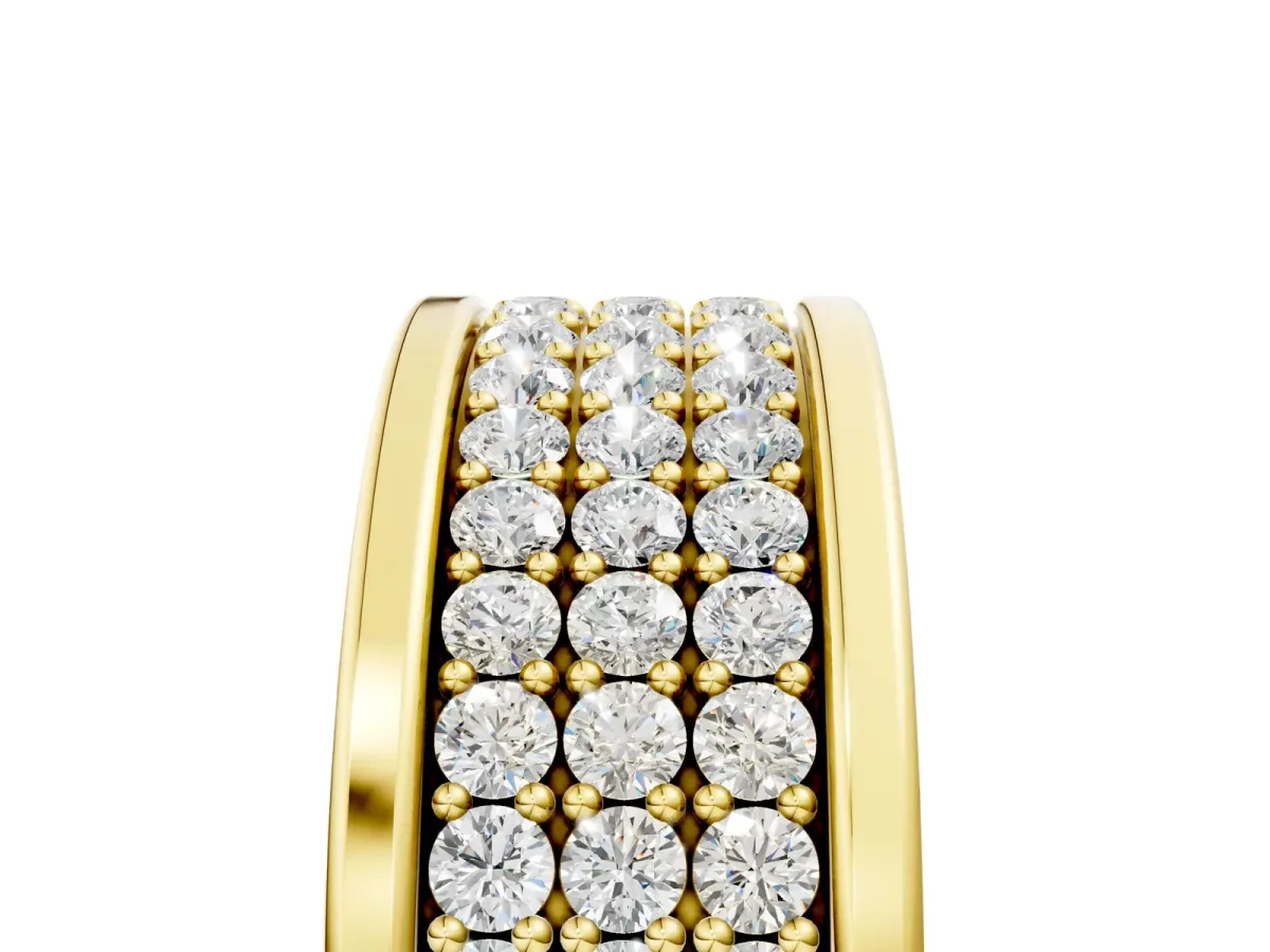 Round Diamond Multi-Row Pavé Mens Band Yellow gold