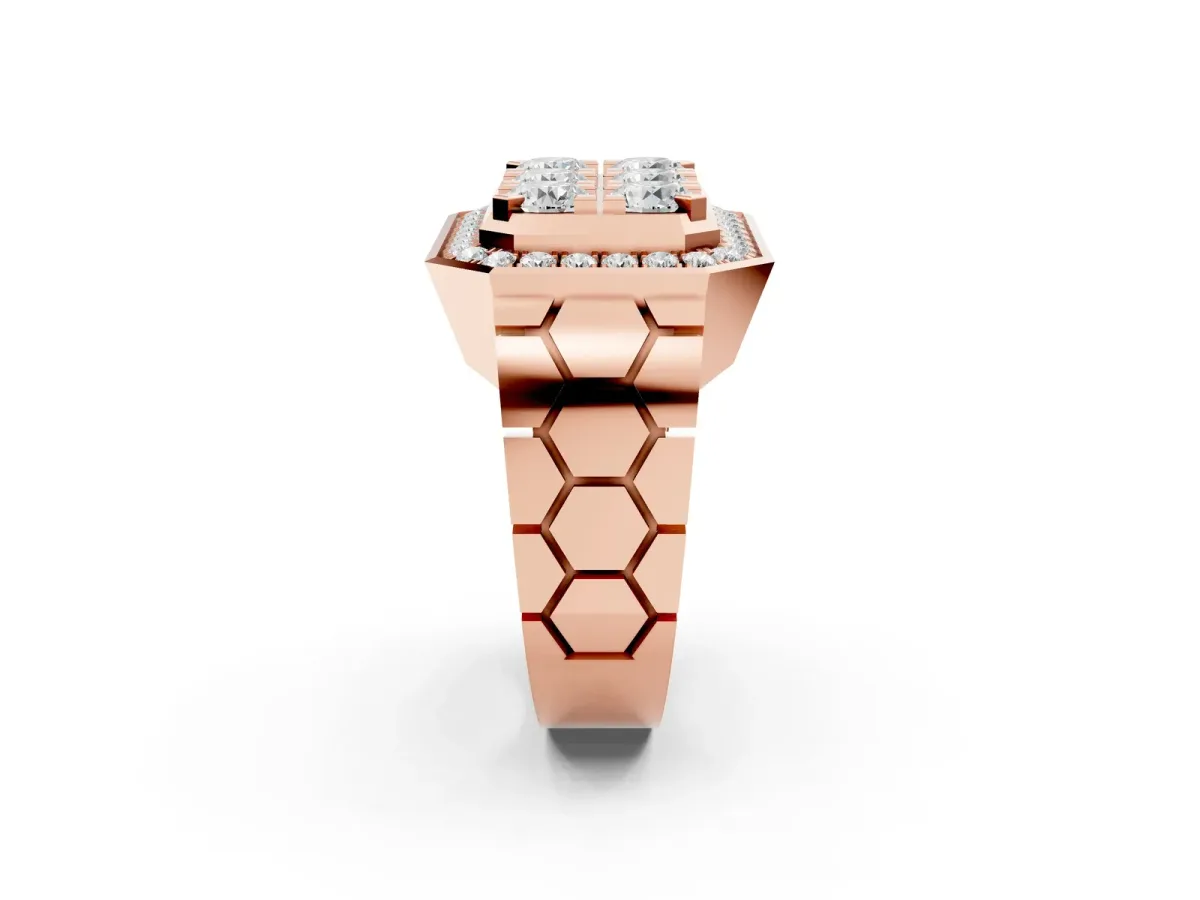 Round Diamond Cluster Halo Mens Ring Rose gold