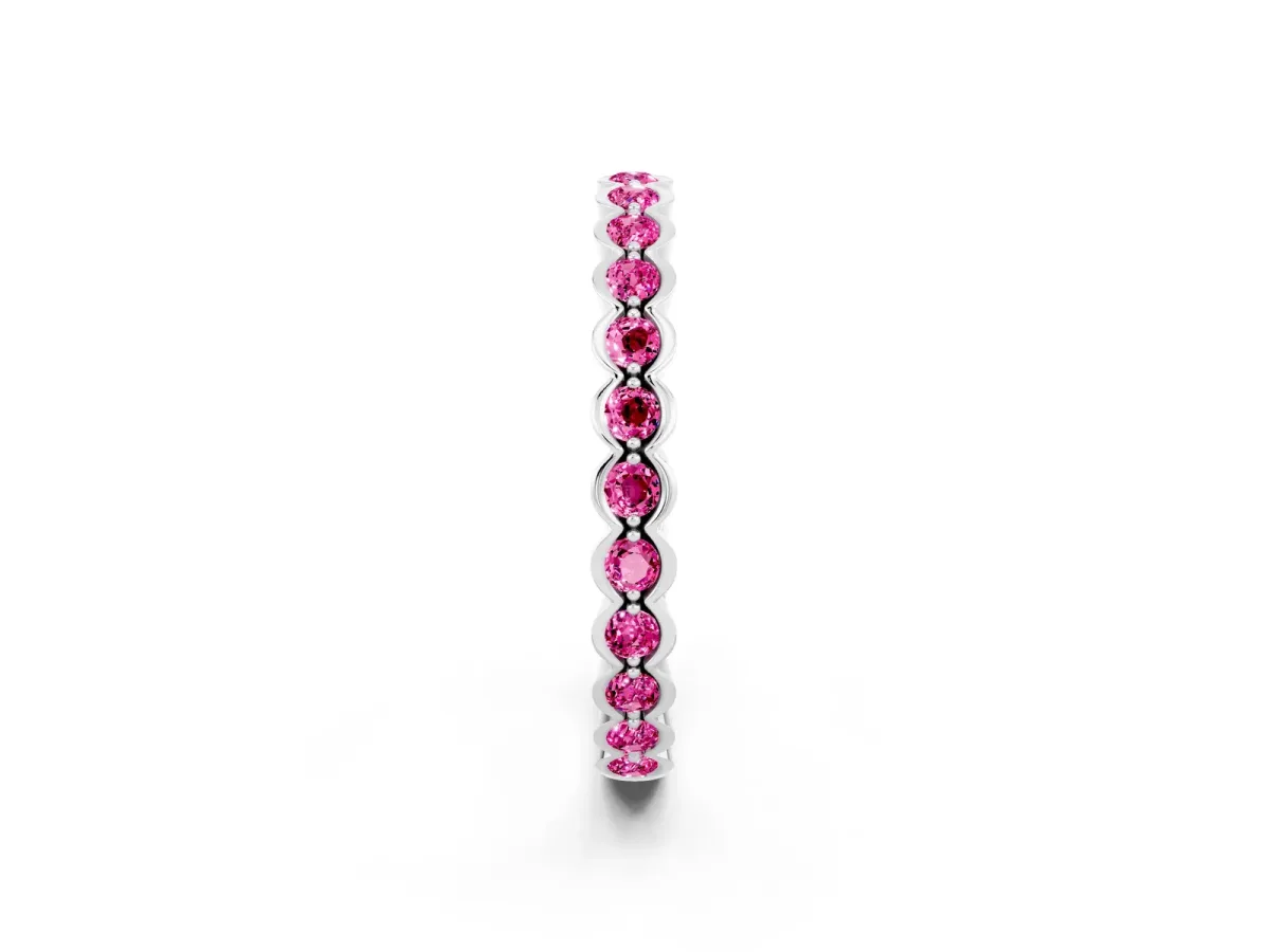 Round Pink Sapphire Bezel Set Eternity Band Platinum