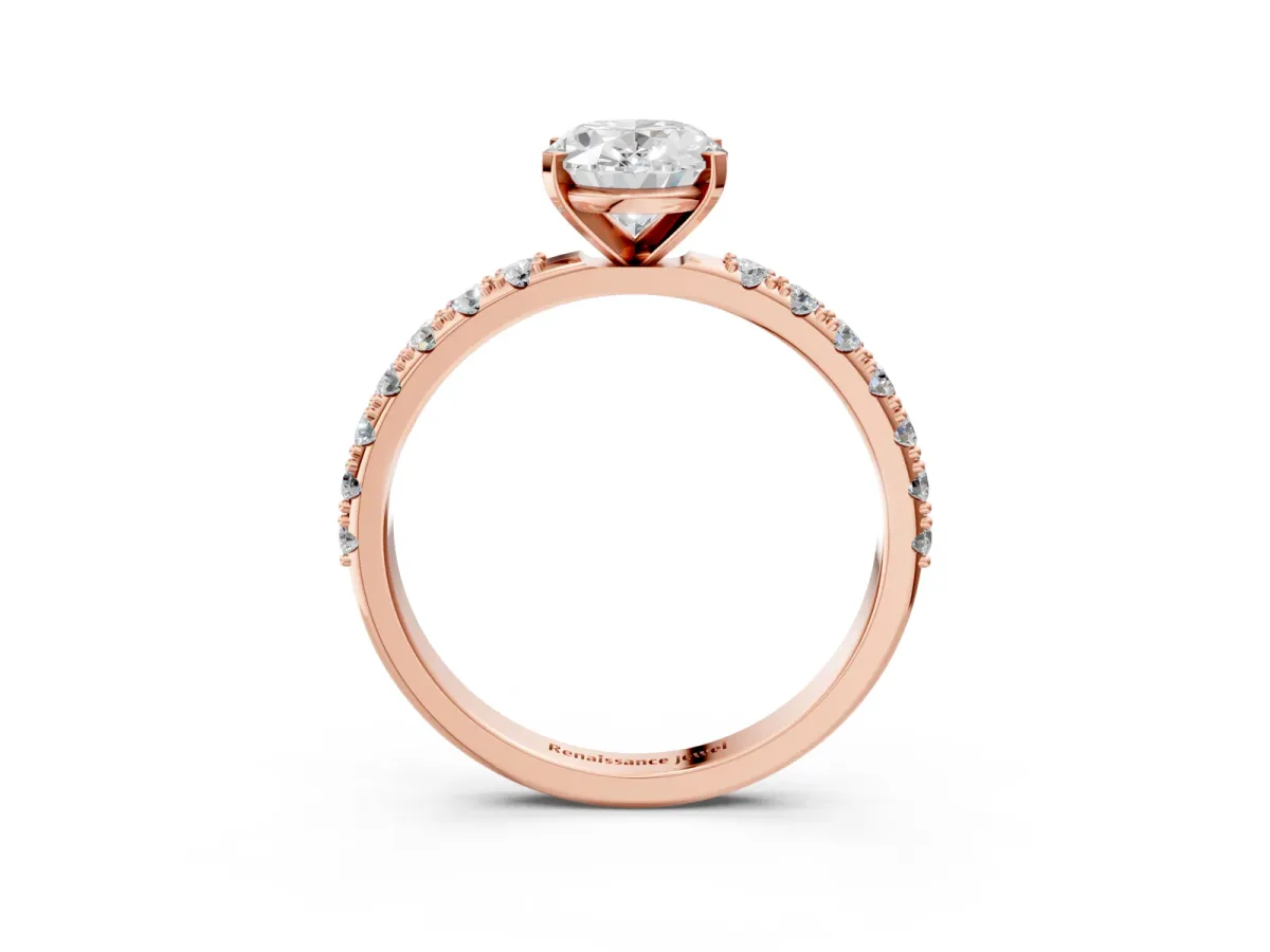 Oval Cut Diamond Solitaire Pavé Band with Four-Prong Setting Rose gold