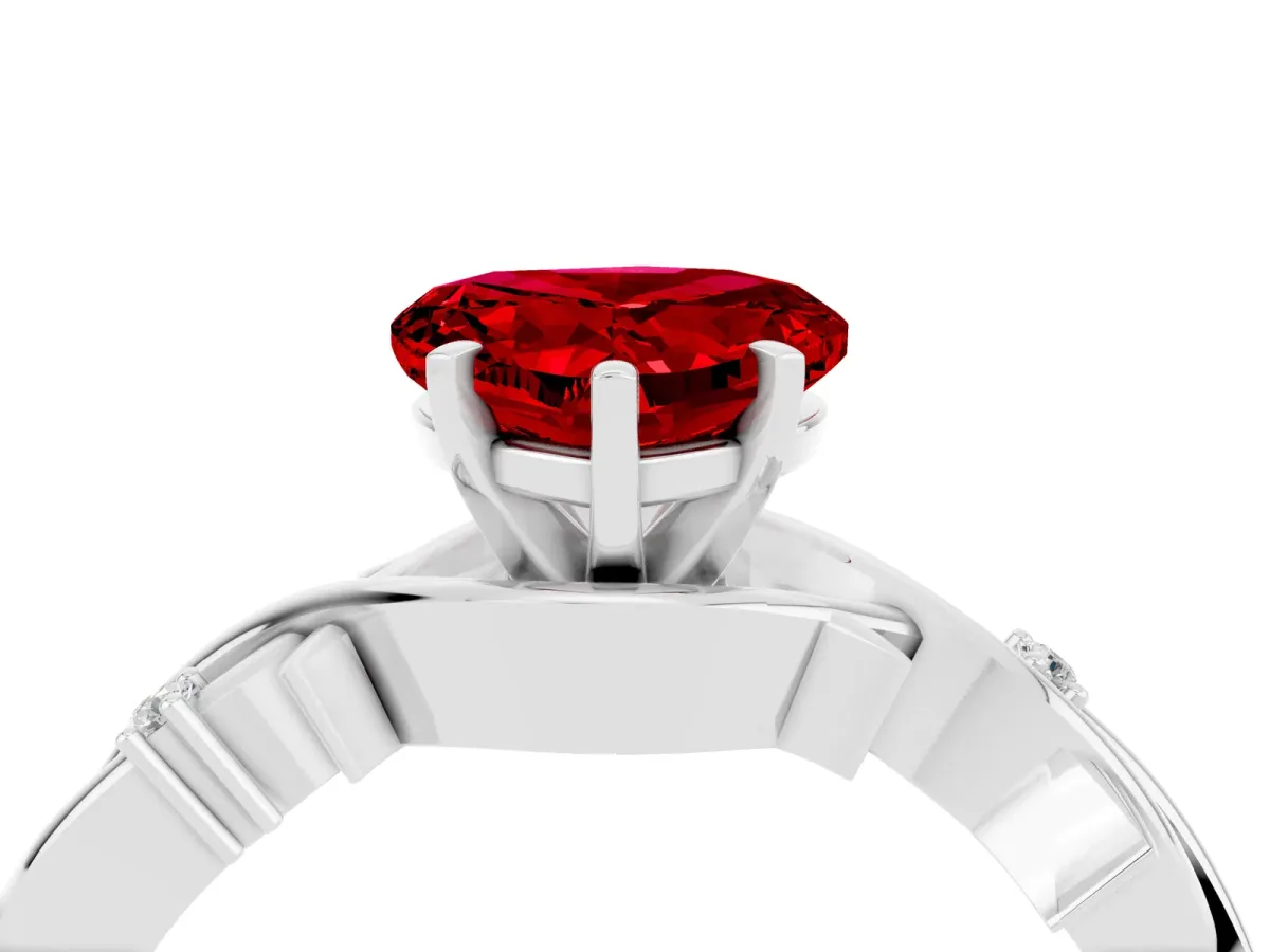 Heart Cut Ruby Solitaire Ring with Twisted Band and Prong Setting Silver