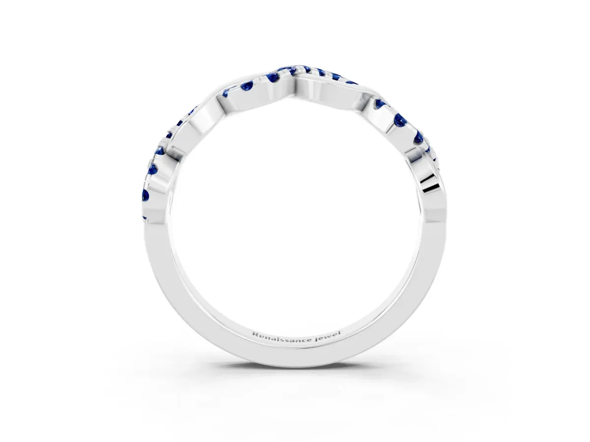 Twist Infinity Round Blue Sapphire Band with Pavé Setting Silver