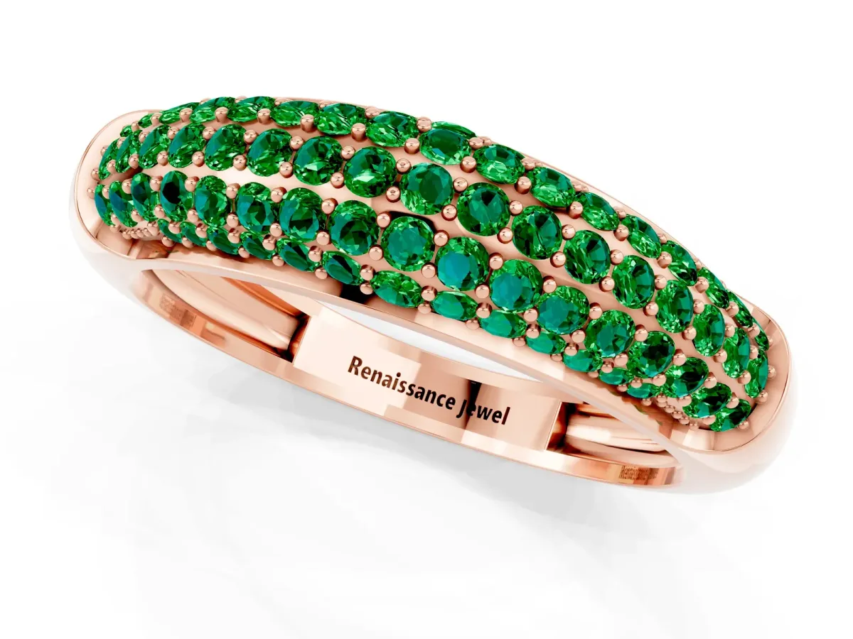 Three-Row Pavé Round Emerald Dome Band Rose gold