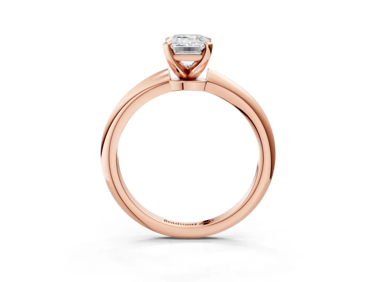 Emerald Cut Diamond Solitaire Ring with Six-Prong Setting and Classic Band Rose gold