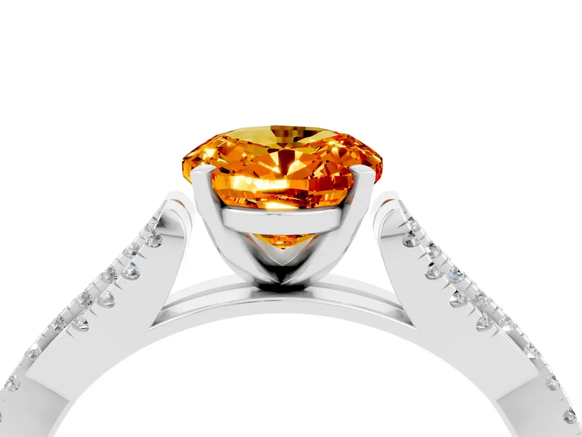 Oval Cut Citrine Solitaire Engagement Ring with Twisted Pavé Band and Four-Prong Setting Silver