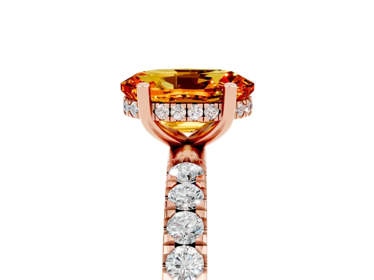Oval Cut Citrine Pave Band Solitaire Ring with Round and Prong Setting Rose gold