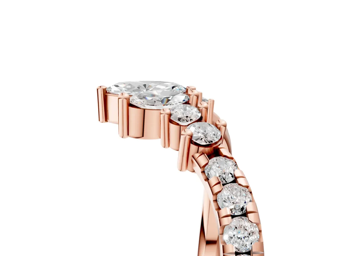 Chevron Marquise and Round Diamond Open Band with Prong Setting Rose gold