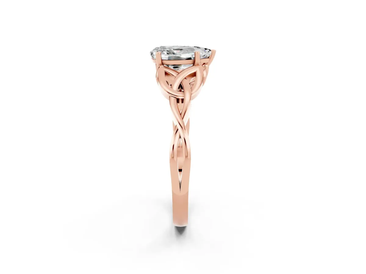 Pear Cut Moissanite Solitaire Celtic Knot Ring with Four-Prong Setting Rose gold