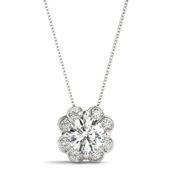 Round Amethyst Flower Halo Pendant with Four-Prong Setting Silver