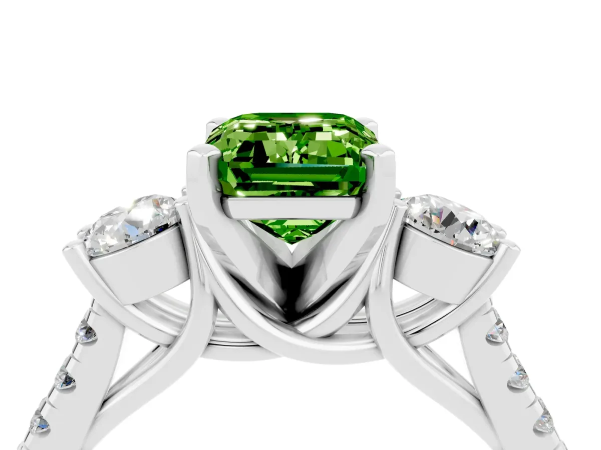 Three-Stone Emerald Cut Peridot Pavé Band with Four-Prong Setting Silver