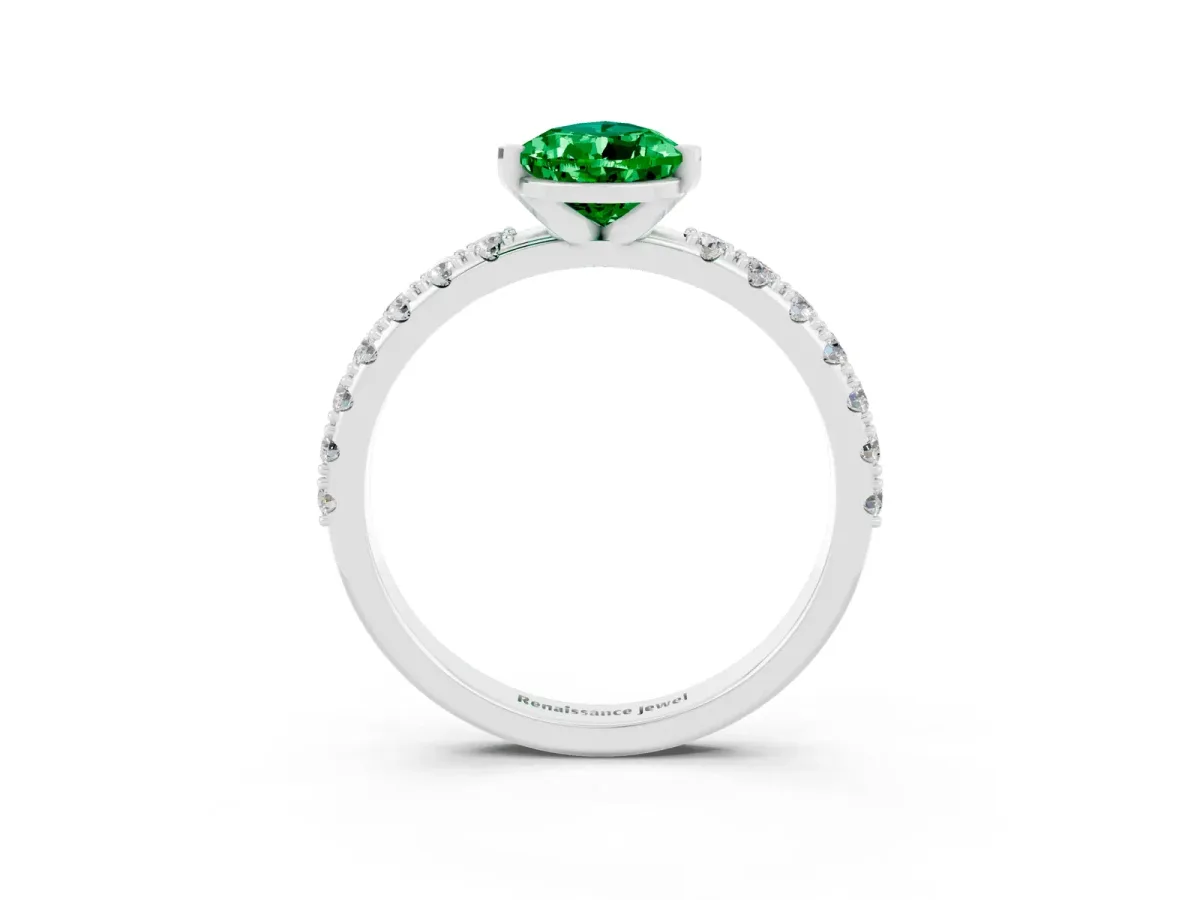 Pear Cut Emerald Solitaire Pavé Band with Four-Prong Setting Silver
