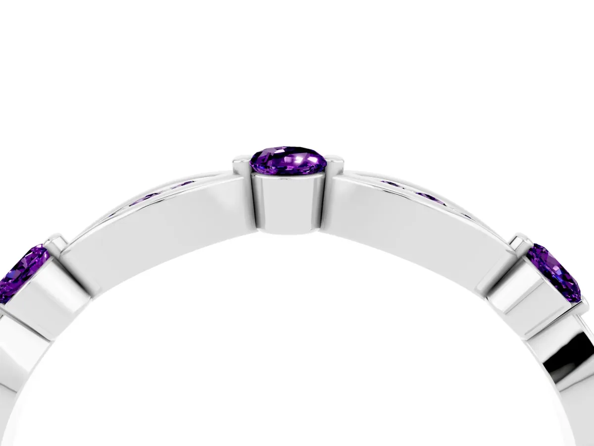 Marquise and Round Amethyst Milgrain Band with Bezel Setting Platinum