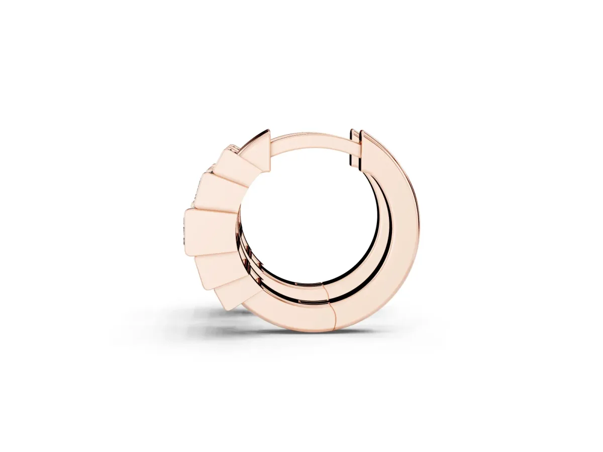 Baguette Cut Diamond Graduated Channel Set Hoop Earrings Rose gold