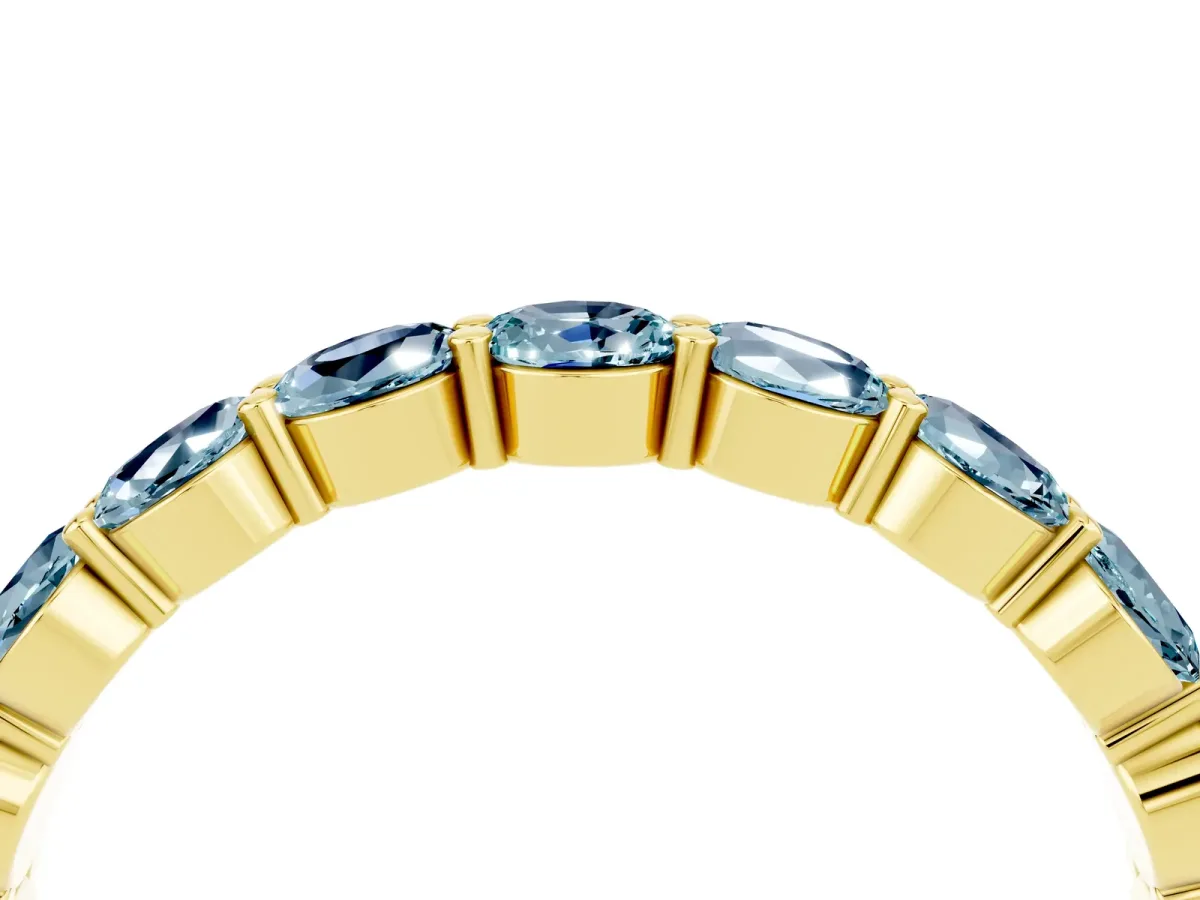 Round Aquamarine Eternity Band with U-Prong Setting Yellow gold