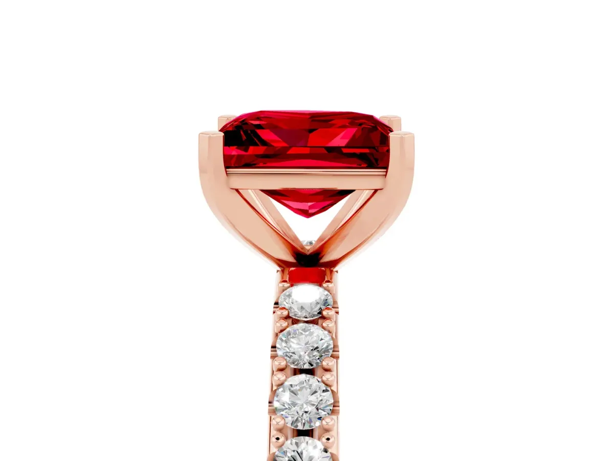Princess Cut Ruby Solitaire Pavé Band with Four-Prong Setting Rose gold