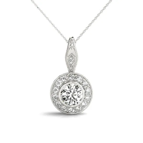 Round Halo Bezel Set Pendant Silver
