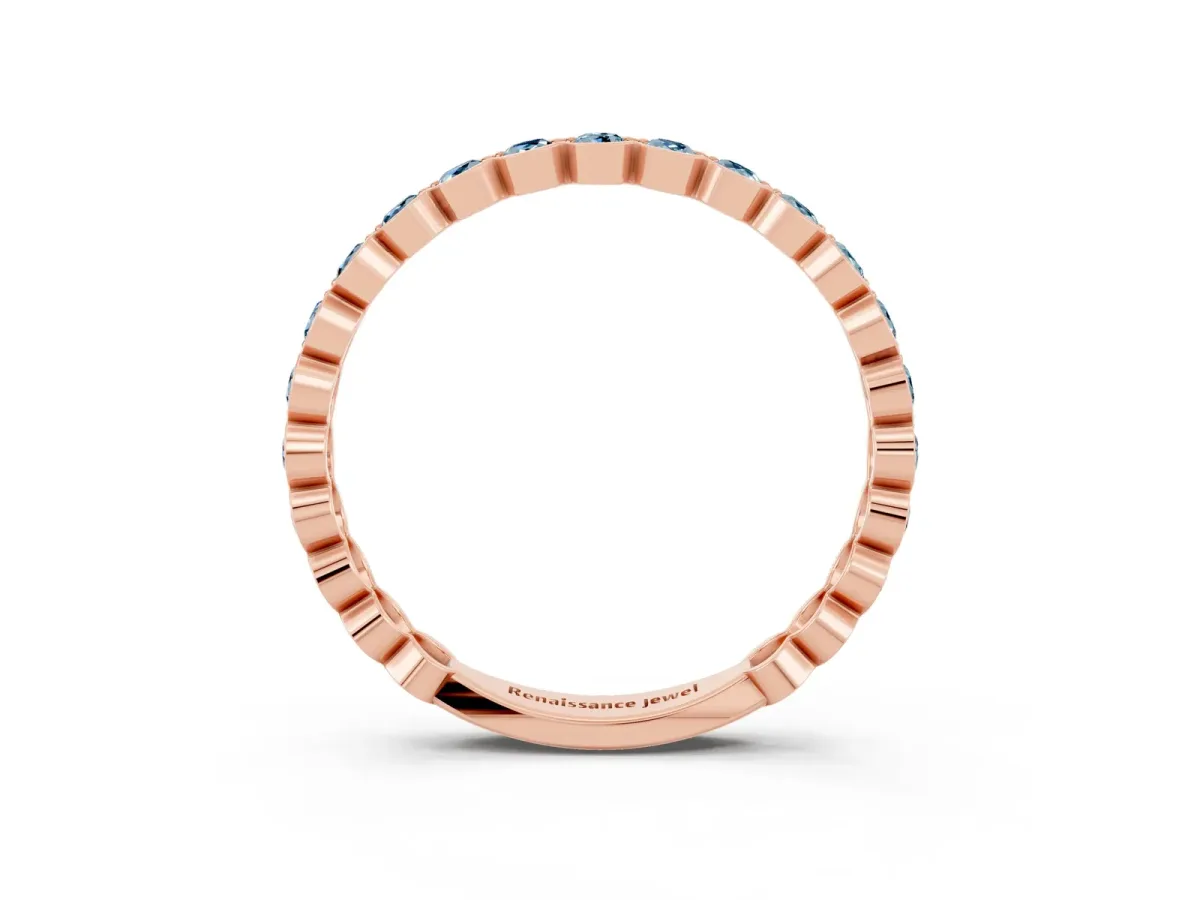 Round Aquamarine Bezel Set Eternity Band Rose gold