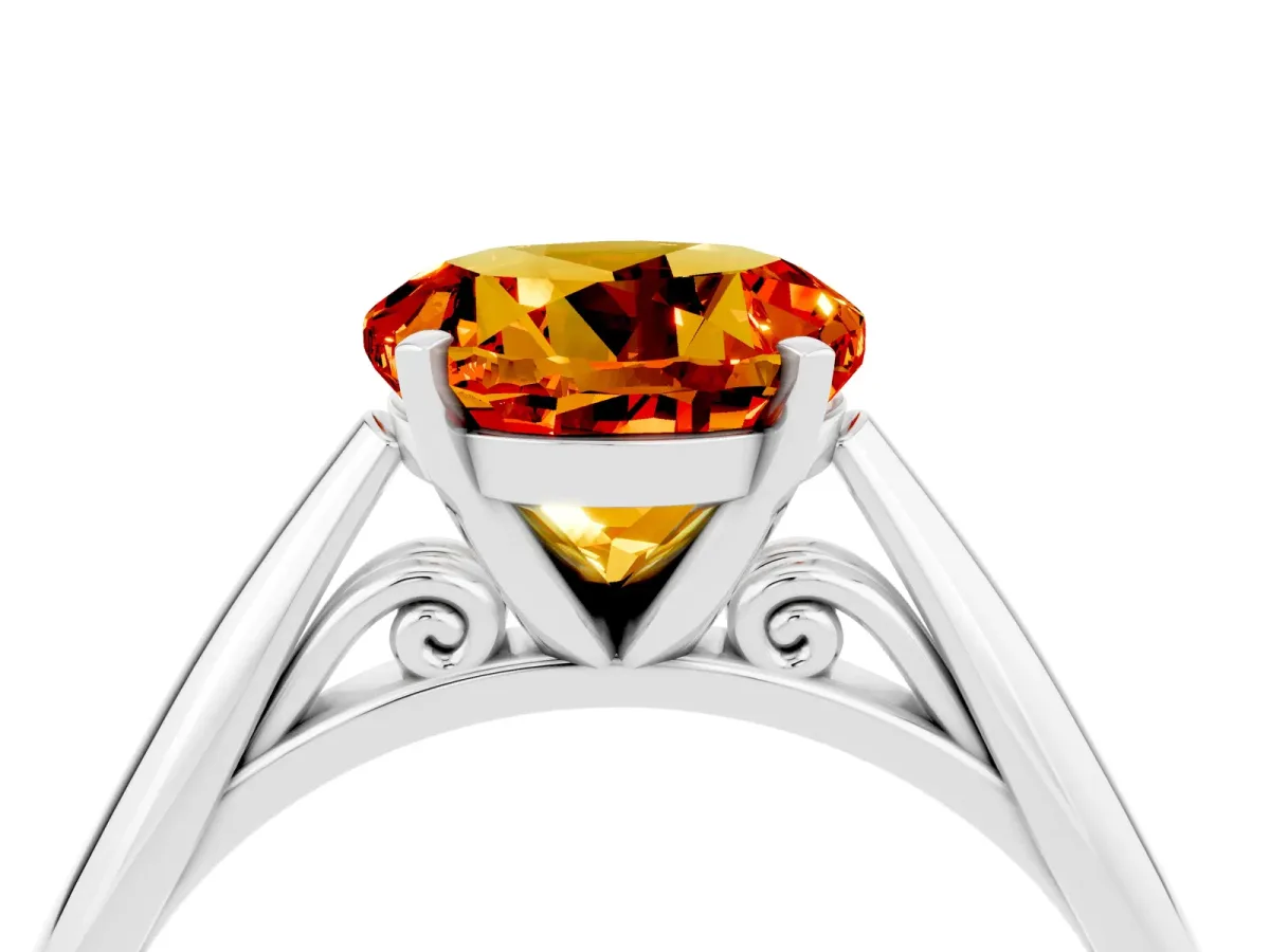 Round Cut Citrine Solitaire Engagement Ring with Cathedral Setting and Four-Prong Mount White gold