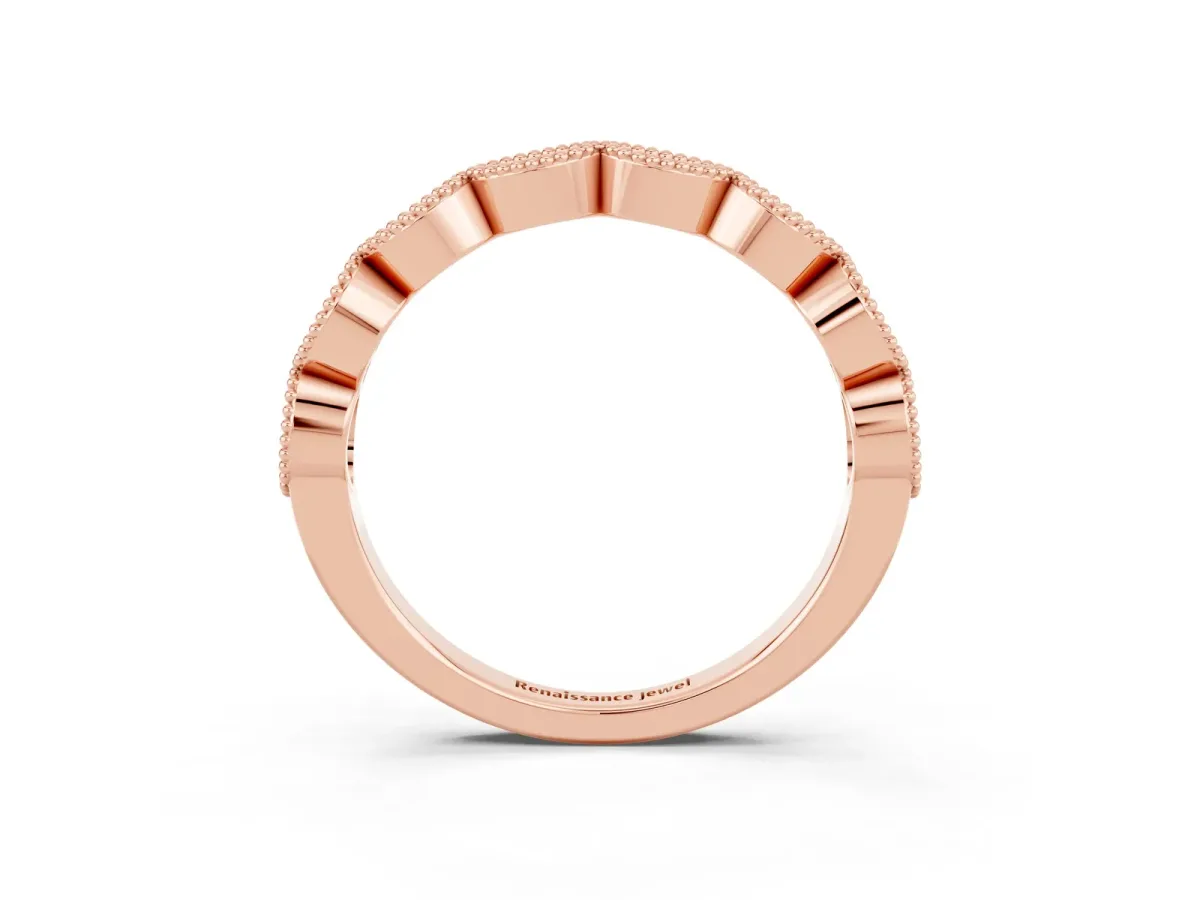 Milgrain Marquise Morganite Half Eternity Band with Bezel Setting Rose gold