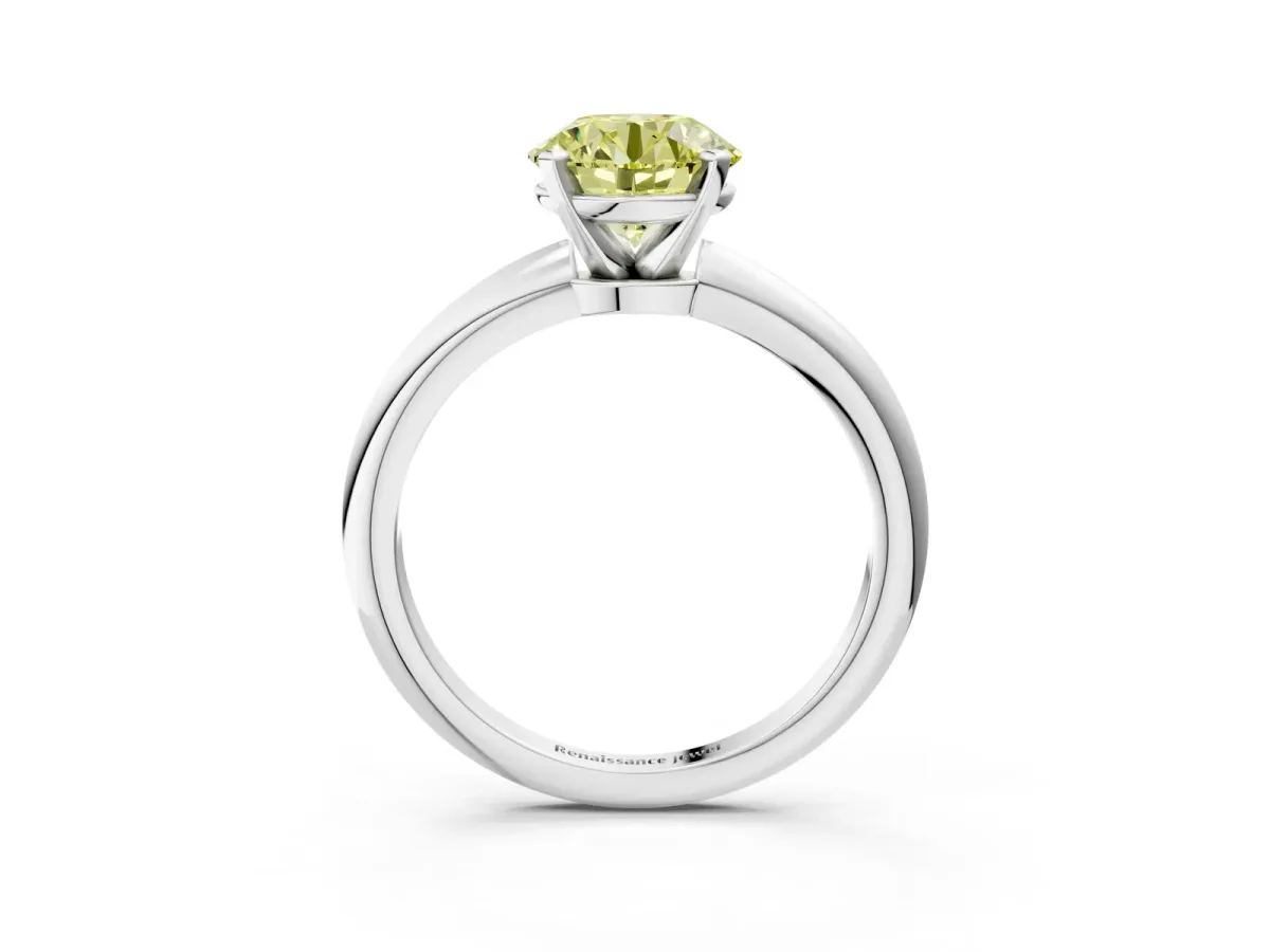 Fancy Yellow Round Cut Diamond Solitaire Ring with Six-Prong Setting and Classic Band Silver