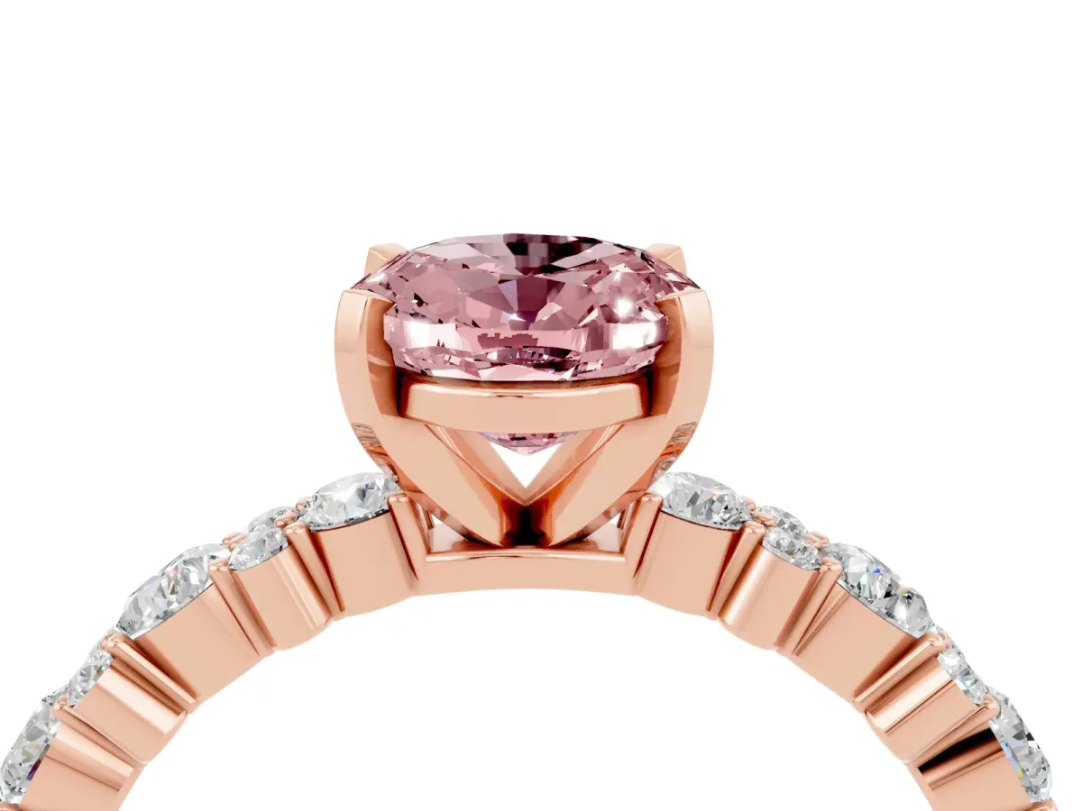 Oval Cut Morganite Side Stone Solitaire Ring with Round and Four-Prong Setting Rose gold