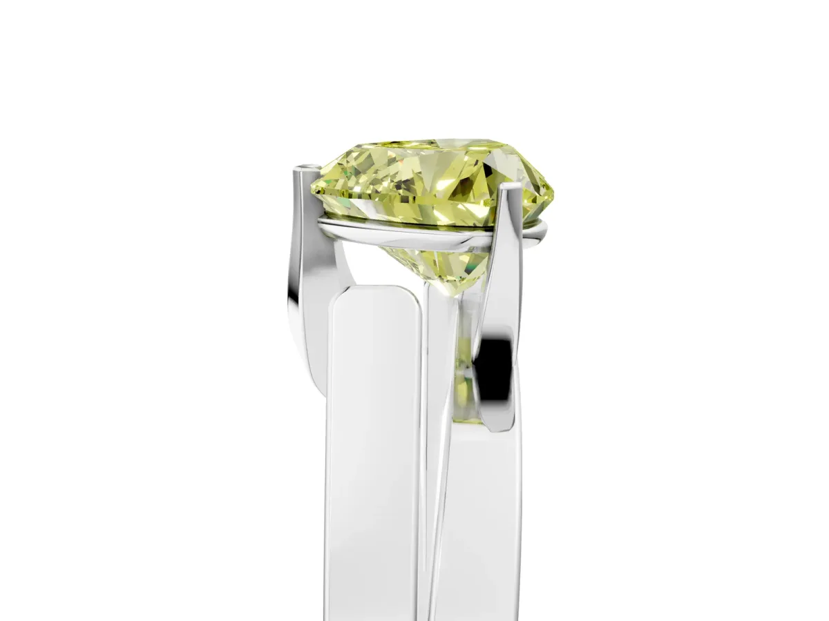 Fancy Yellow Modern Tension Set Heart Cut Diamond Solitaire Wide Band Ring Silver
