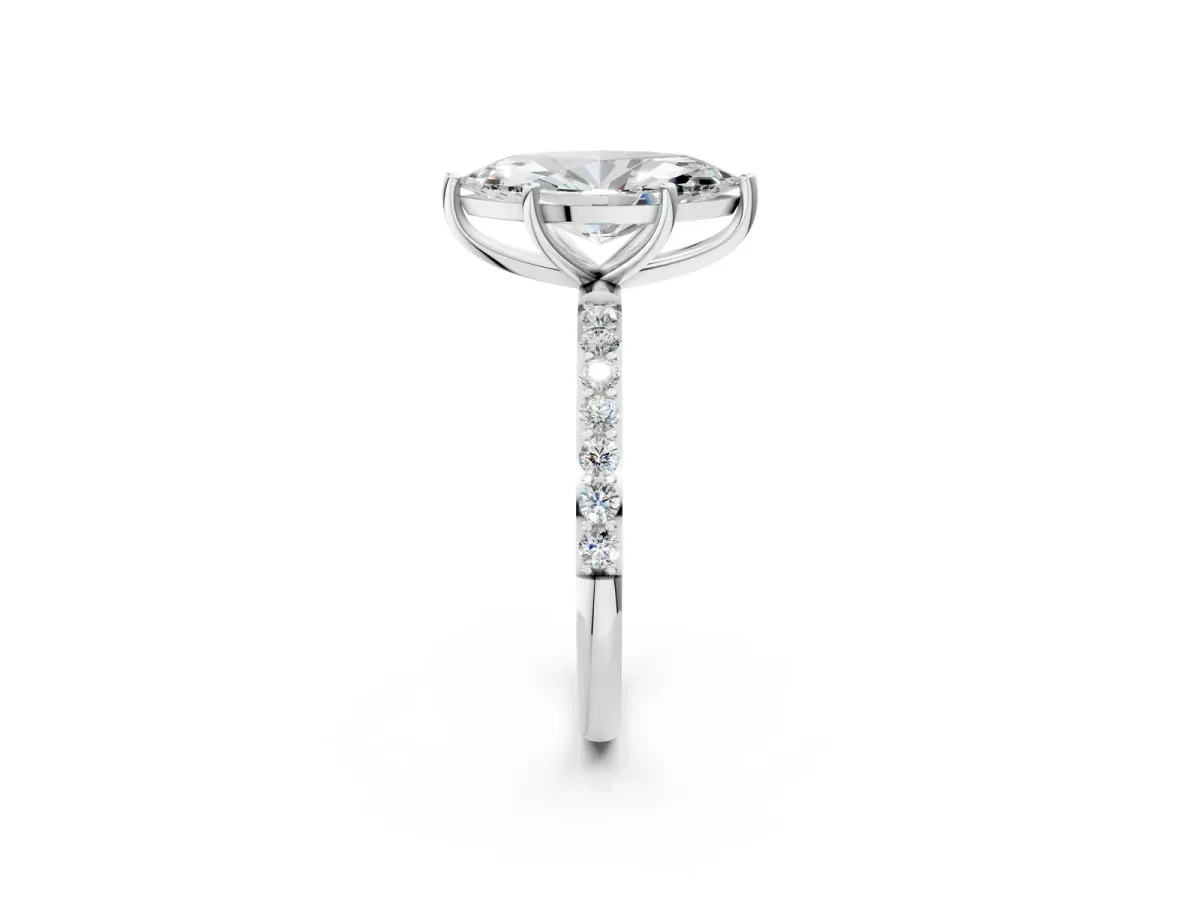 Marquise Cut Diamond Solitaire Ring with Round Pavé Shoulders and Prong Setting White gold