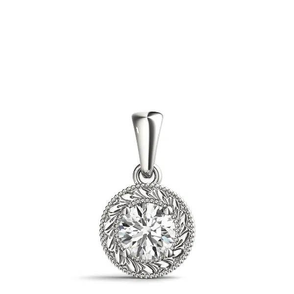 Round Solitaire Milgrain Bezel Pendant White gold