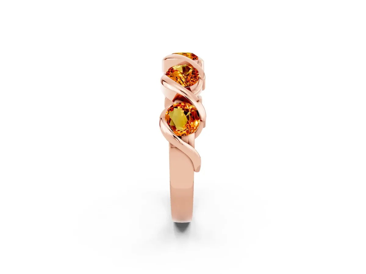 Round Citrine Wave Band with Channel Setting and Shared Prongs Rose gold