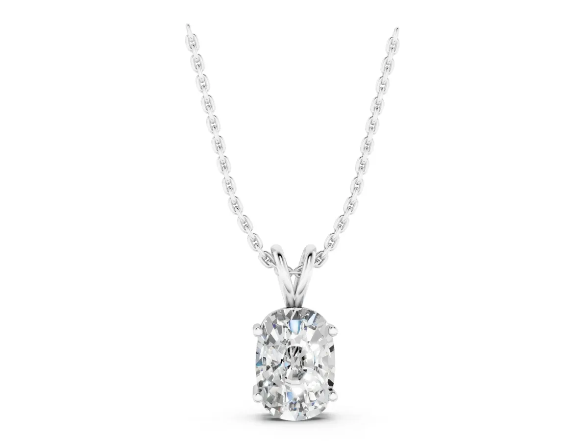 Old Mine Cushion Diamond Solitaire Pendant with Four Prong Setting White gold