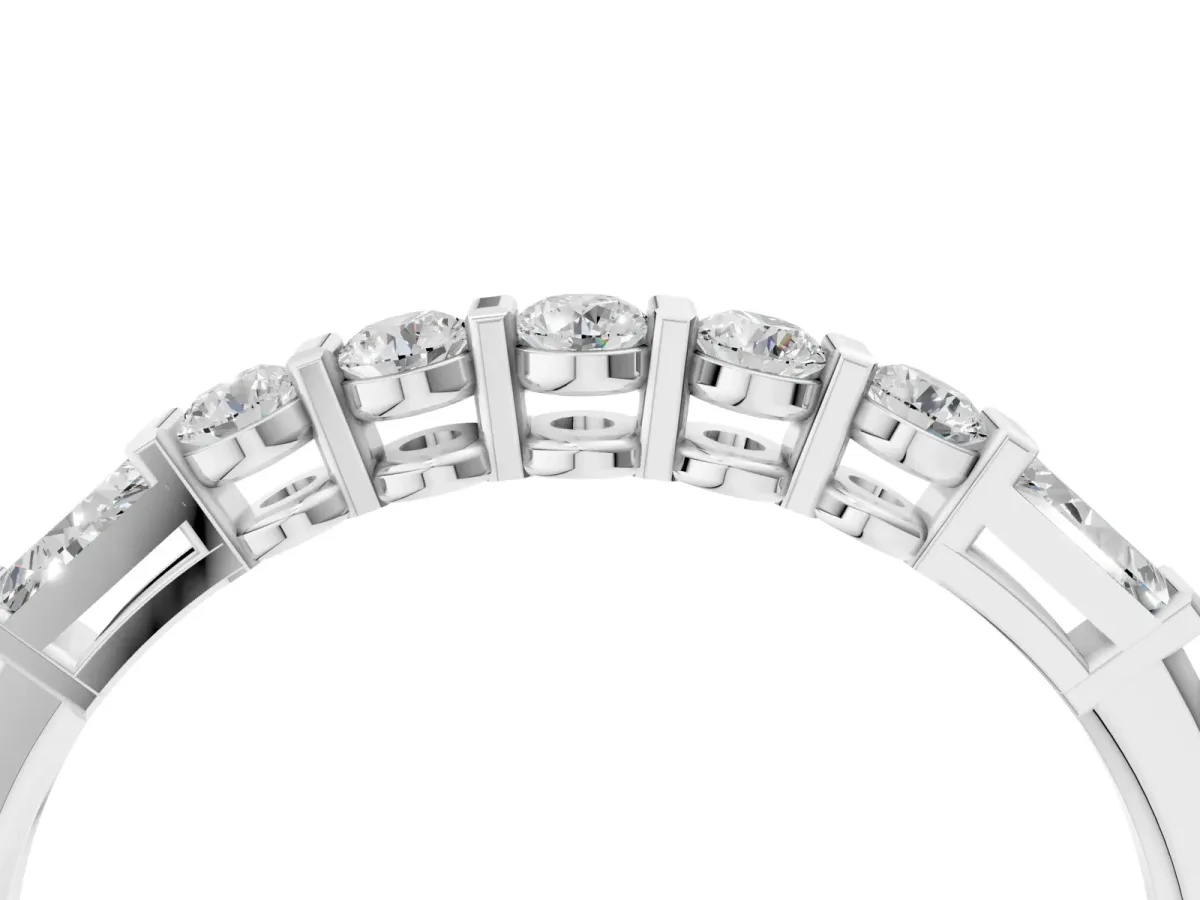 Round and Baguette Diamond Prong Set Half-Eternity Band Platinum