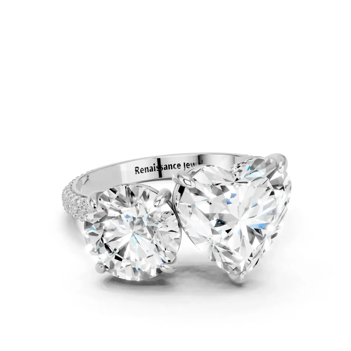 Round and Heart Toi Moi Ring with Prong Setting and Micro Pave Band Silver