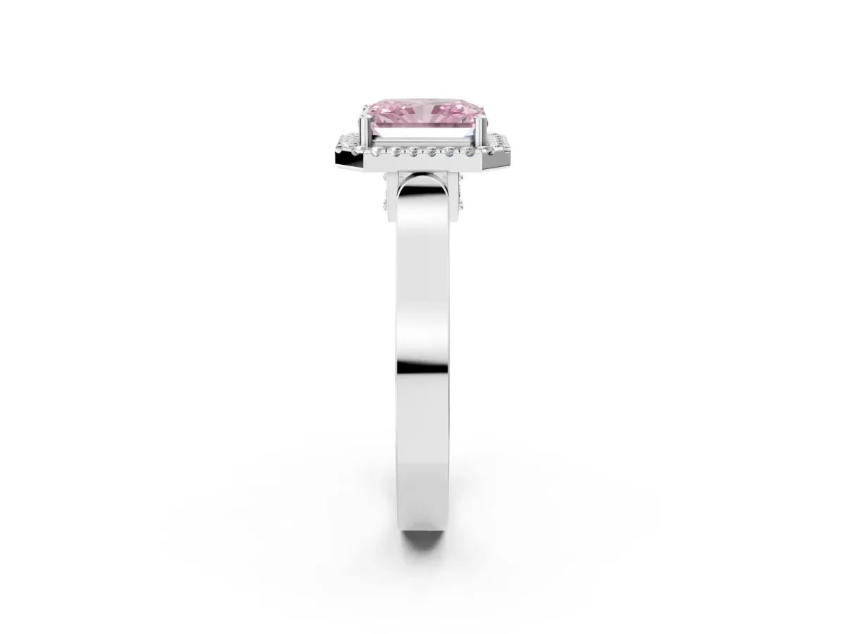 Fancy Pink Radiant Cut Halo Pave Split Shank Prong Setting Ring Platinum