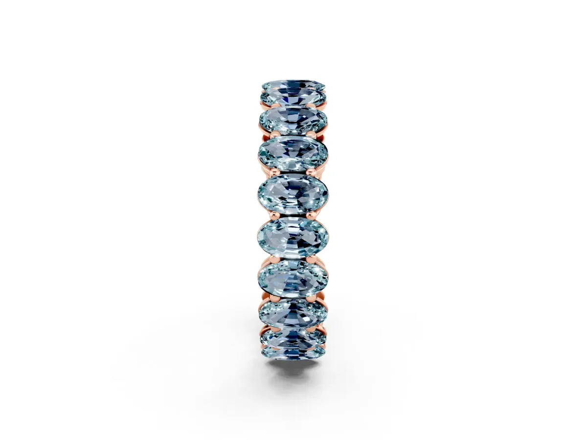 Oval Cut Aquamarine Eternity Band with Shared Prong Setting Rose gold