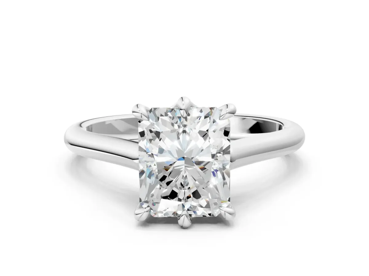 Radiant Cut Solitaire Engagement Ring with Six-Prong Setting and Classic Band Platinum