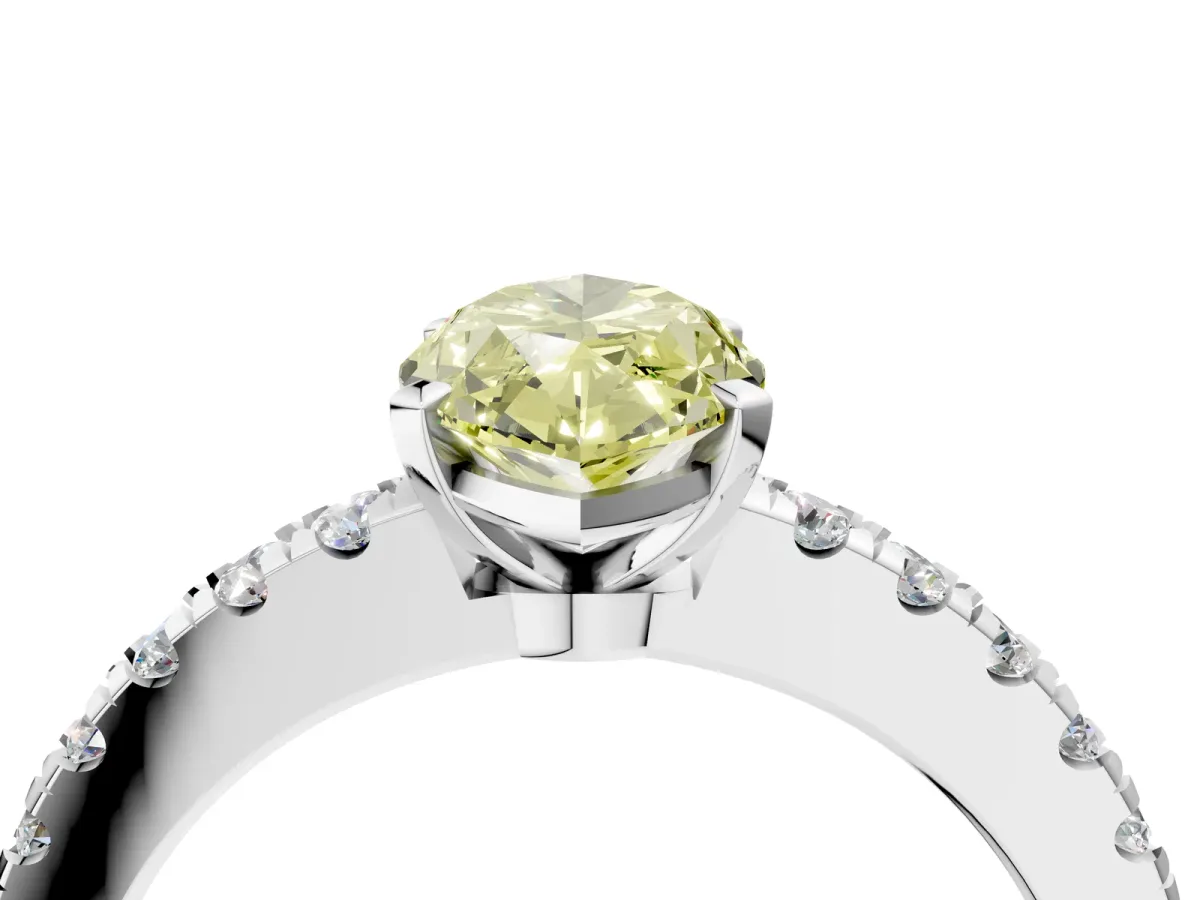 Fancy Yellow Marquise Cut Solitaire Diamond with Pavé Band and Four-Prong Setting Silver