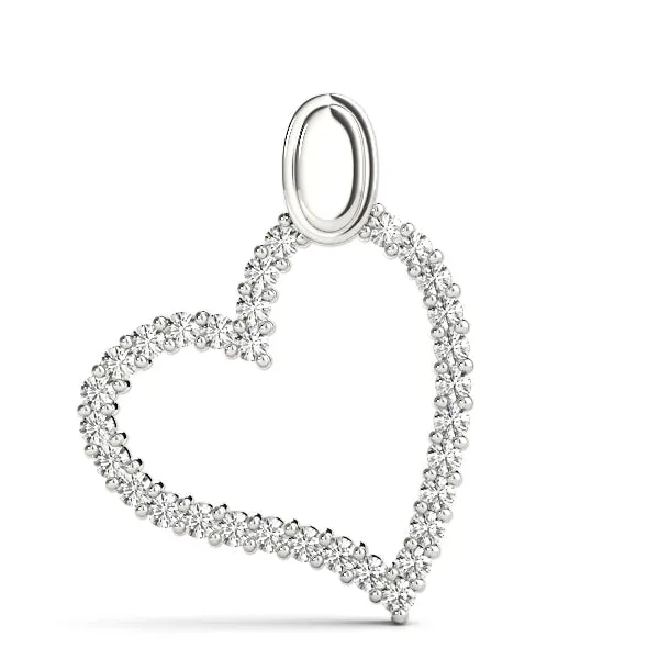 Pavé Round Diamond Heart Pendant with Shared Prong Setting White gold