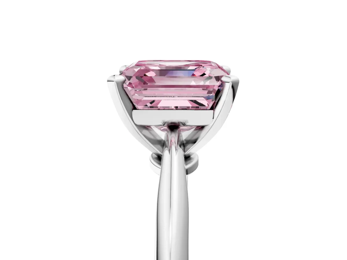 Fancy Pink Asscher Cut Diamond Solitaire Engagement Ring with Classic Band and Four-Prong Setting Silver